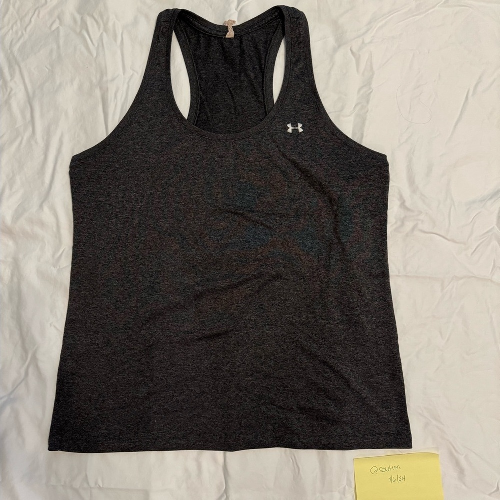 UA athletic racerback tank. Heathered charcoal color.